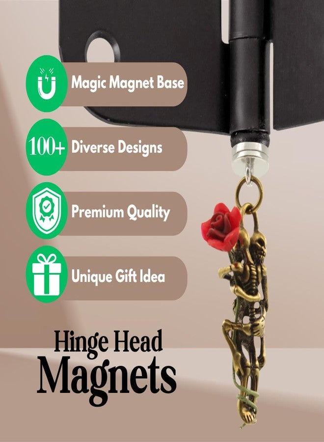 Wallertree Brass Hugging Skeletons Hinge Head Home Decoration - Magnetic Hinge Head Decorative Droppers of Romantic Skull Couples - Gothic Door Hinge Heads Decor (Hugging with Rose) - Image 3